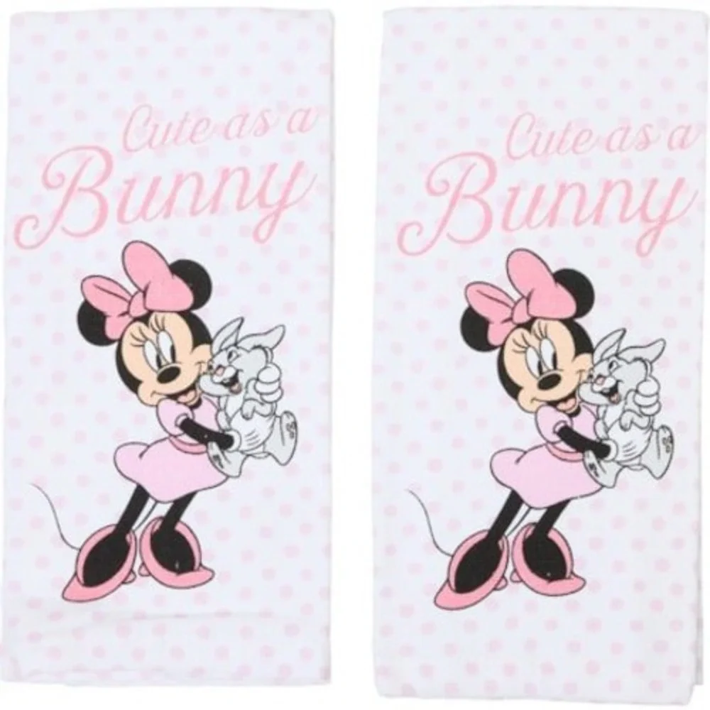 Disney Minnie Mouse Cute as a Bunny Pink Polka Dot Kitchen Towel Set of 2 New